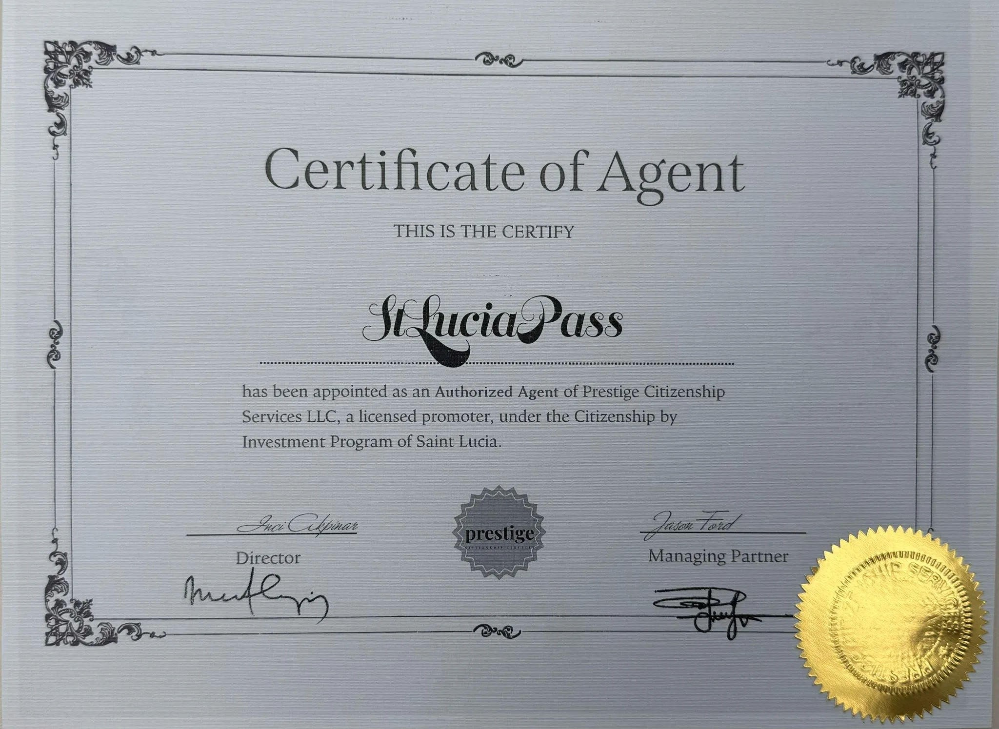 St Lucia Pass Certificate